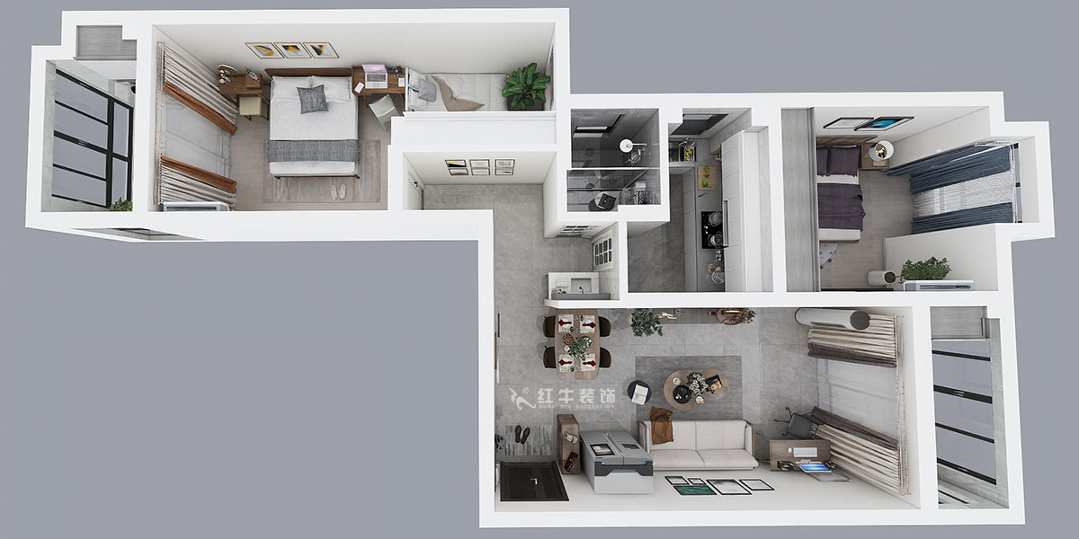 仇美蓉｜御道嘉庭1-1-704-90㎡-简约风格｜2室2厅1卫｜新房装修｜定制家￥120137｜全包12万｜00_04鸟瞰图